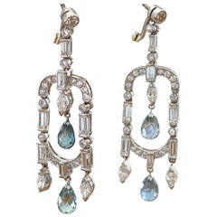 Antique Art Deco Inspired Diamond Aquamarine Earrings