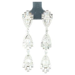 Art Deco Inspired Diamond Baguette Dangle Earrings, 5.58 Carats Total