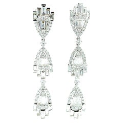 Art Deco Inspired Diamond Baguette Dangle Earrings, 5.58 Carats Total