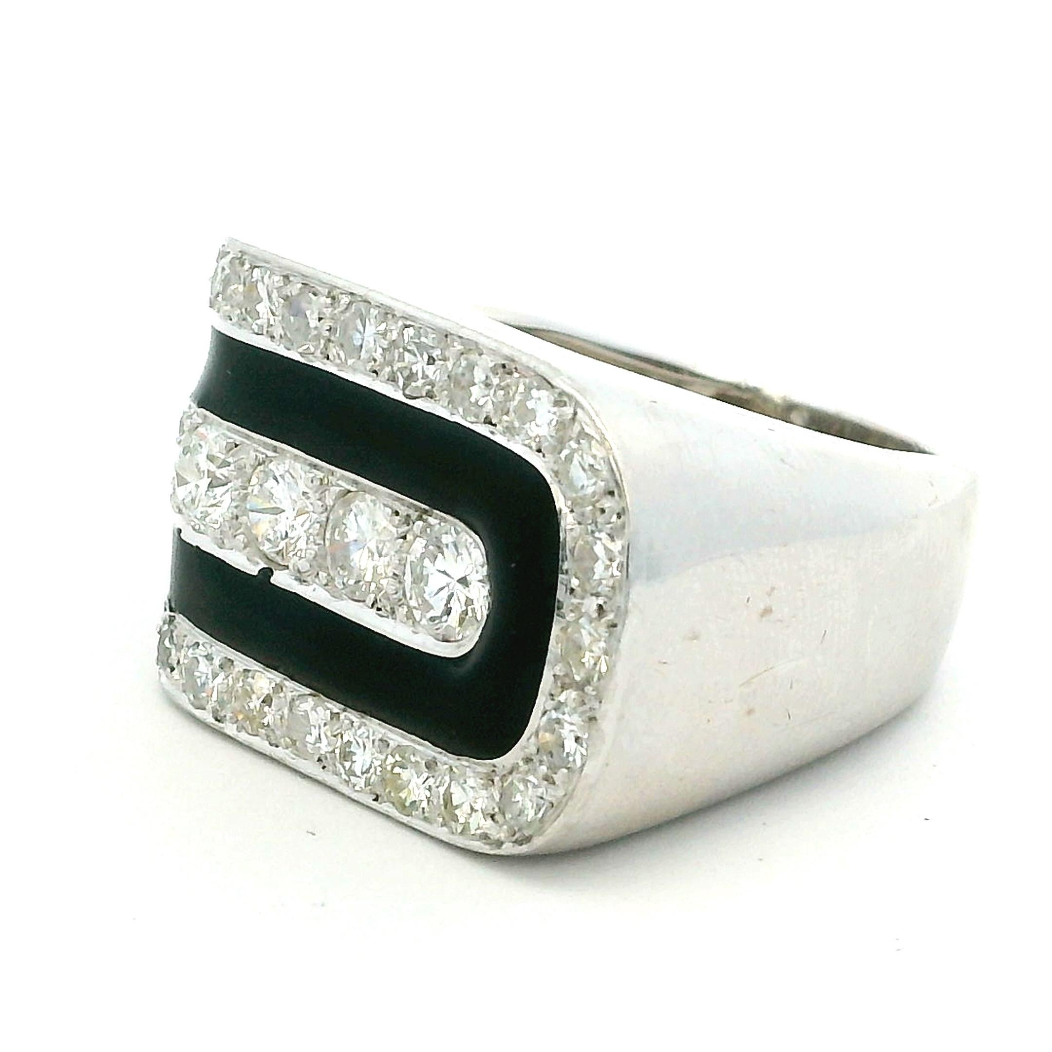 Bague en or blanc 18 carats inspirée de l'art déco, diamant et onyx noir, 3 carats en vente 9