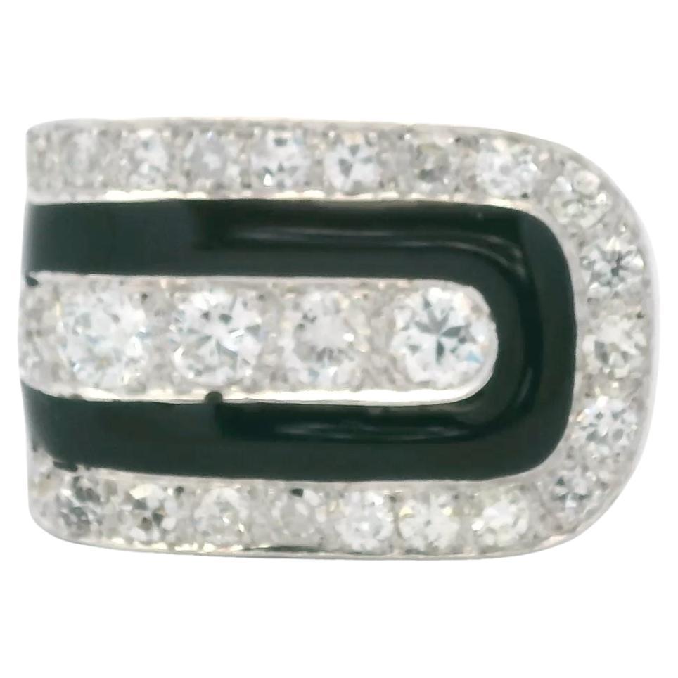 Anello con diamanti e onice nera in oro bianco 18 carati di ispirazione Art Deco, 3 carati in vendita