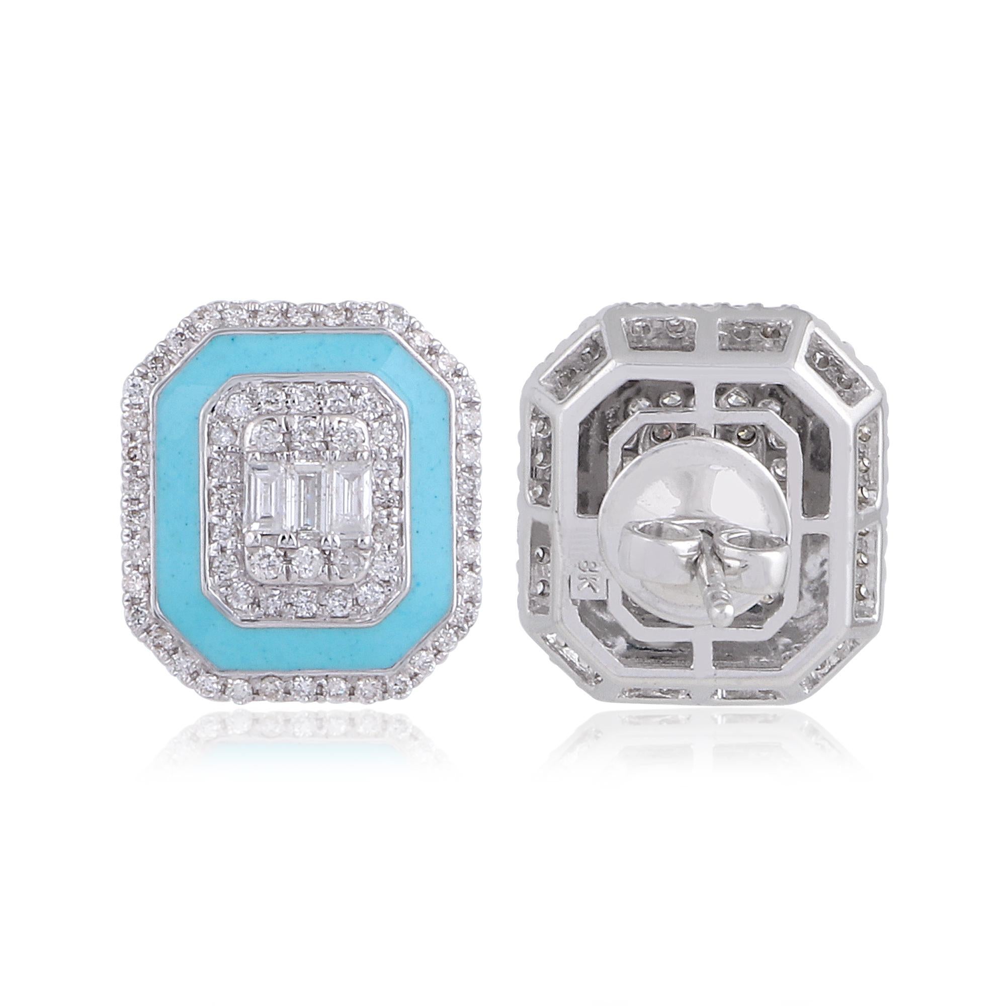 Art Déco Orecchini a perno con diamante e smalto blu di ispirazione Art Deco in oro bianco massiccio 18 carati in vendita