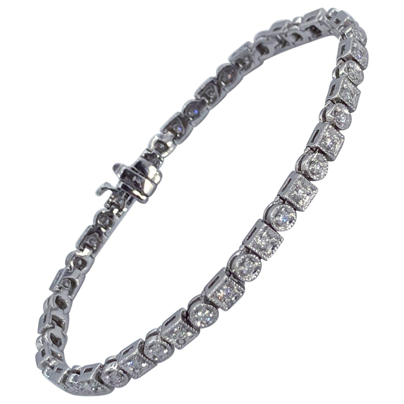 Conflict Free Diamond Art Deco Inspired Bracelet 1.32 Carat in 14 Karat White