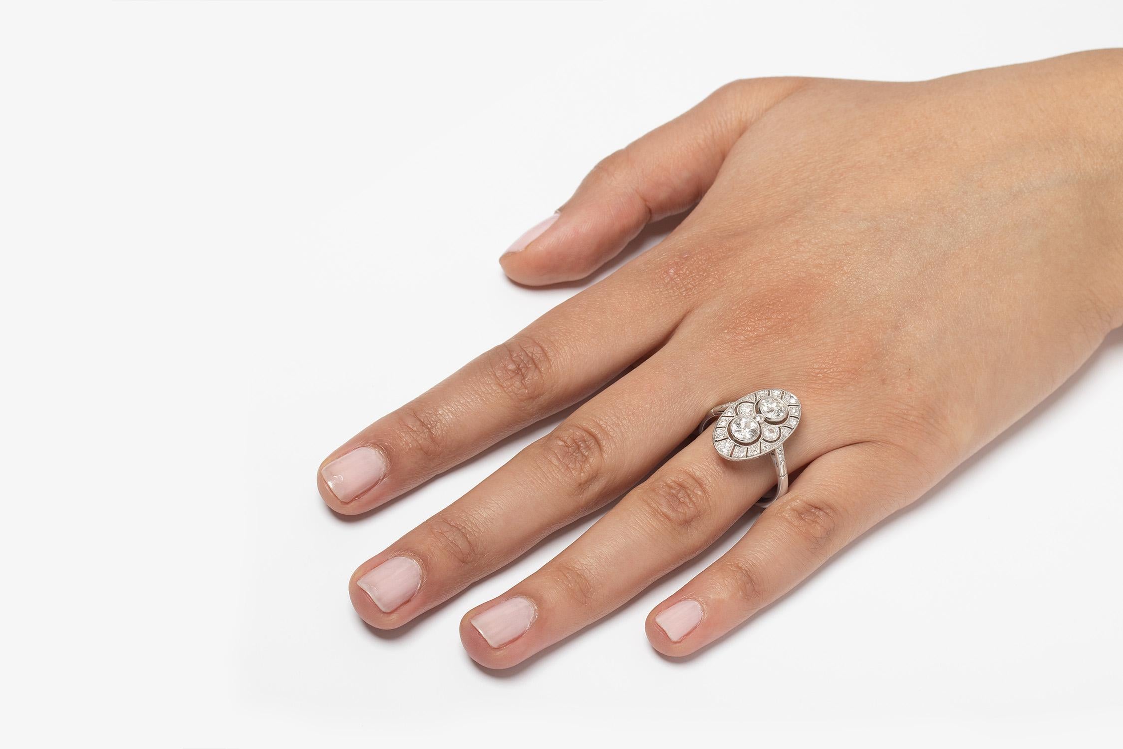 Women's or Men's Art Deco Inspired Diamond Cluster Ring, circa 1950s For Sale