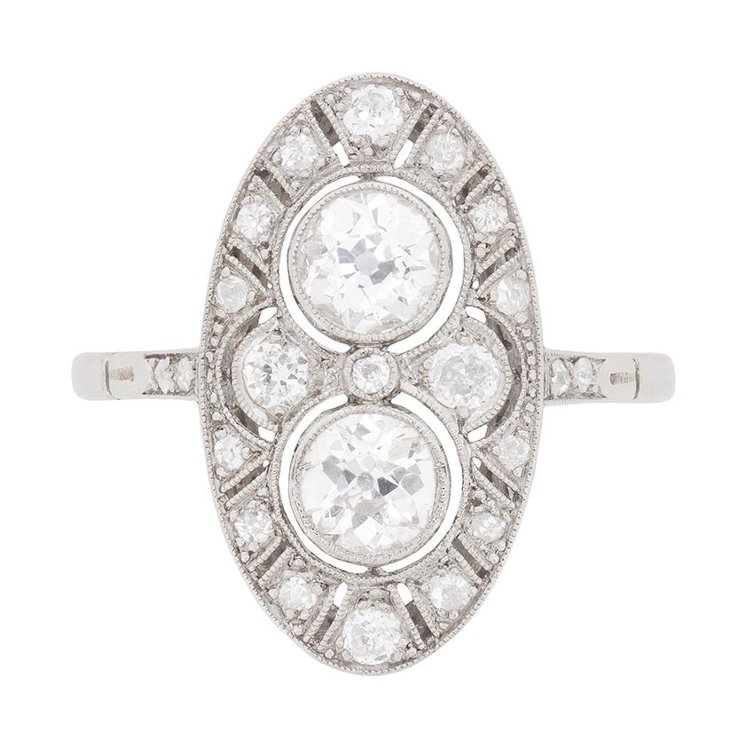 Art-déco-inspirierter Diamant-Cluster-Ring, ca. 1950er Jahre im Angebot