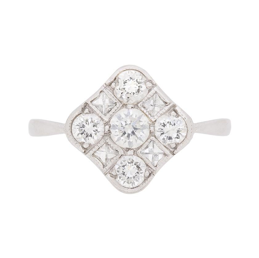 Art Deco Style Diamond Cluster Ring, circa 1950s For Sale