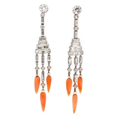 Art Deco Inspired Diamond Coral Earrings