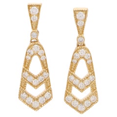 Art Deco Inspired Diamond Drop Earrings Set in 18k Yellow Gold