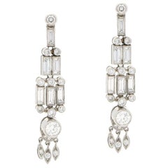 Art Deco Inspired Diamond Drop Earrings Set in Platinum
