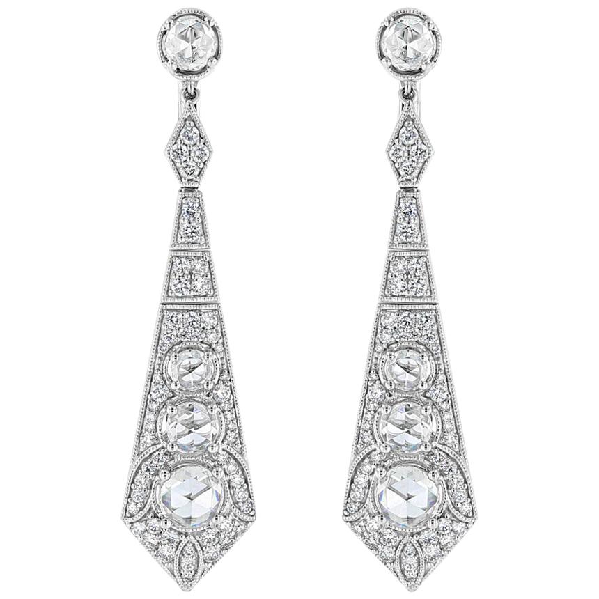 Art Deco Inspired Diamond Earrings For Sale