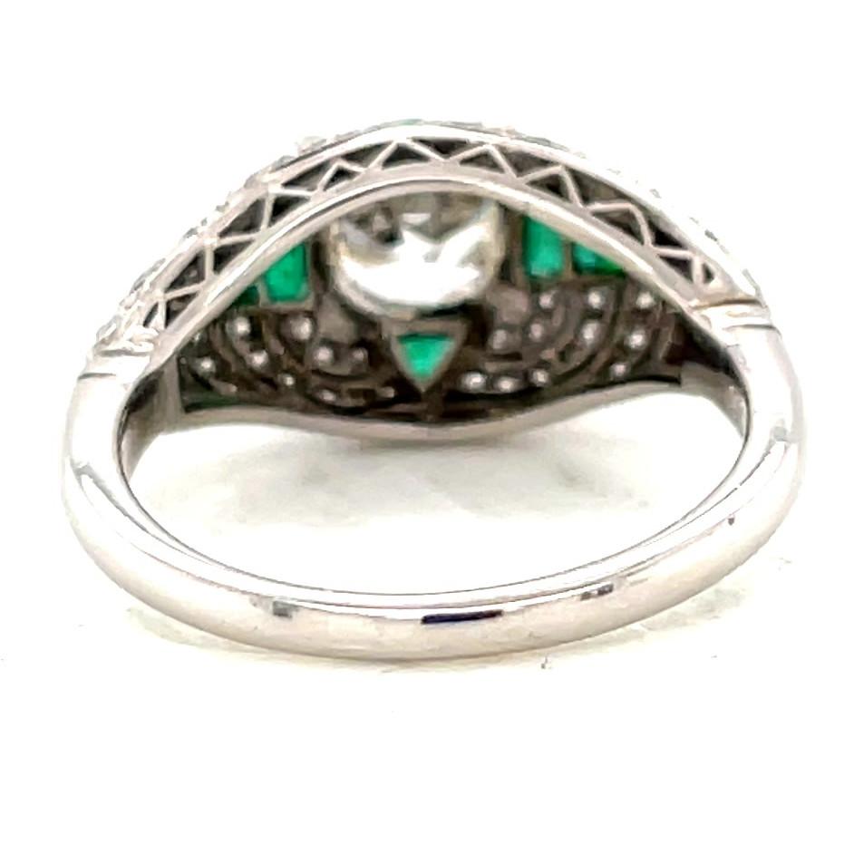 Women's or Men's Art Deco Inspired Diamond Emerald Platinum Engagement Ring