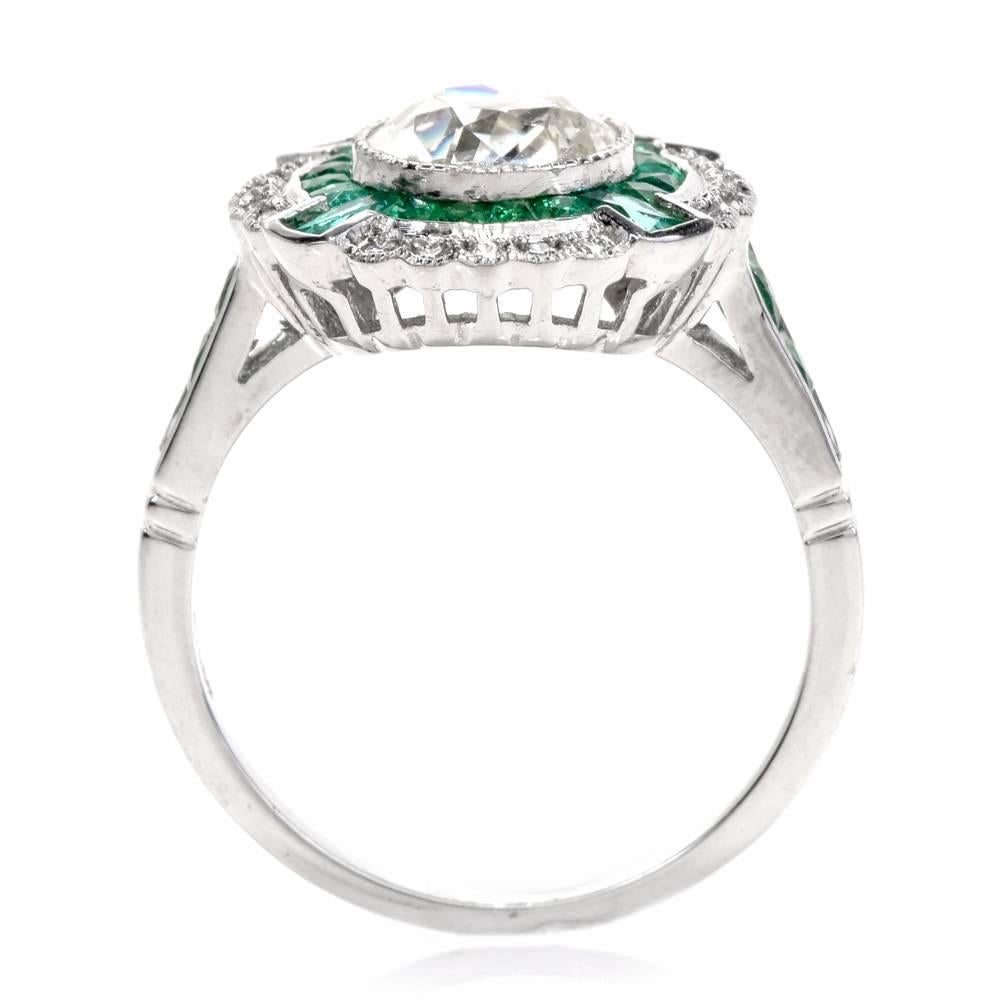 Diamond Emerald Platinum Engagement Ring 1