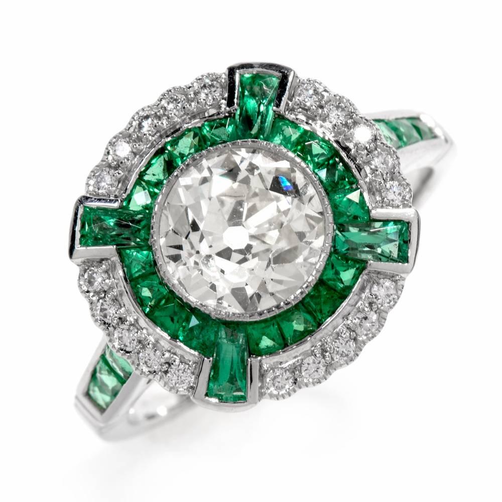Diamond Emerald Platinum Engagement Ring 2