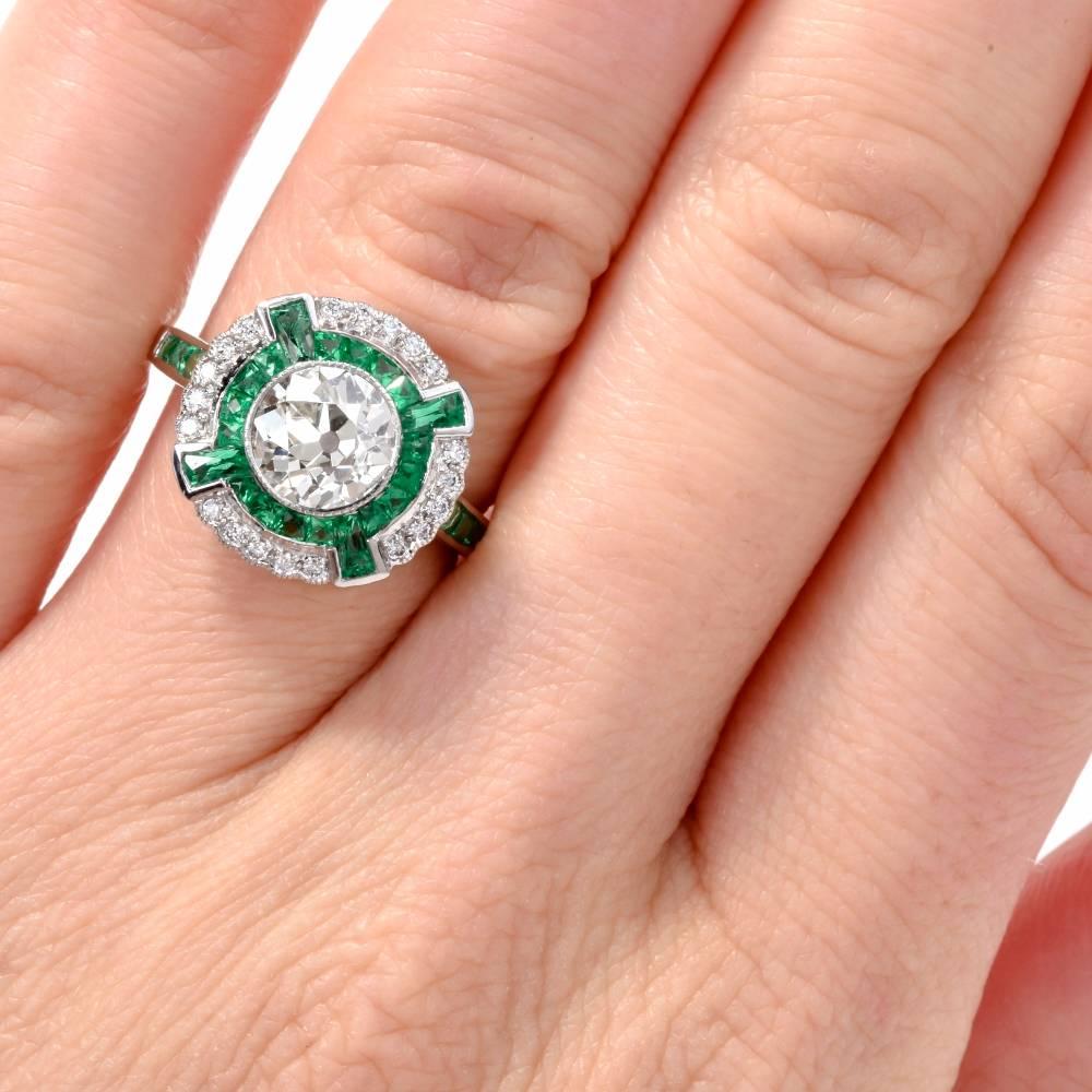 Diamond Emerald Platinum Engagement Ring 3