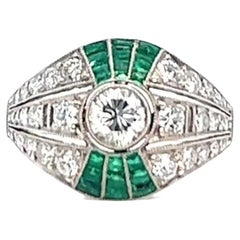 Art Deco Inspired Diamond Emerald Platinum Filigree Ring
