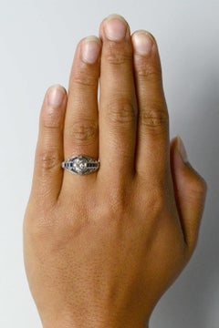 Art Deco Style 1.02 Carat H/SI Diamond & Sapphire Engraved Engagement Ring