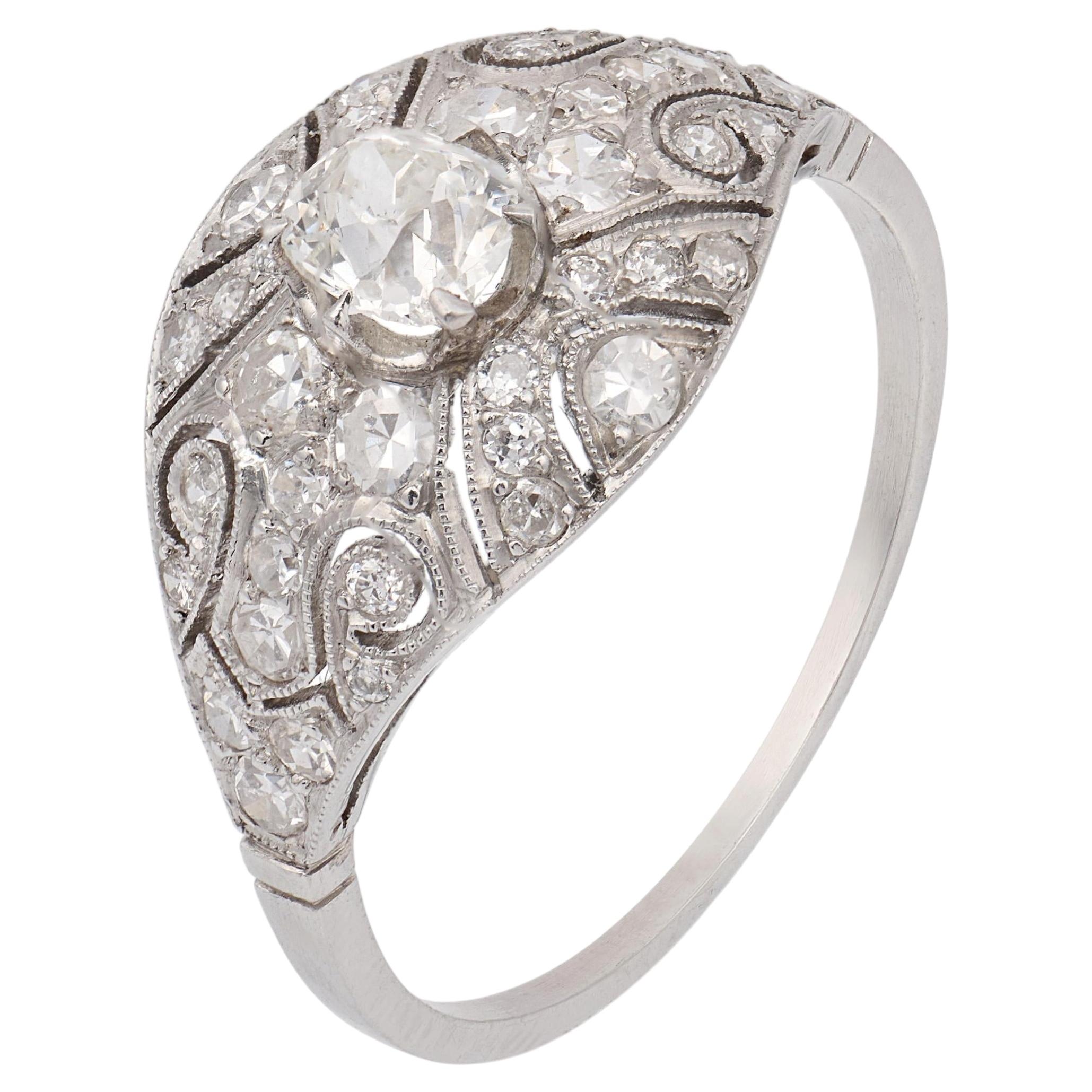 Art Deco inspired diamond filigree platinum ring For Sale