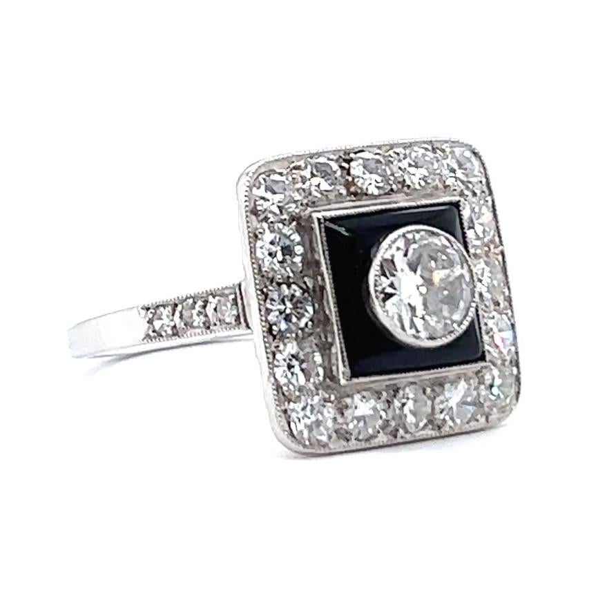 Verlobungsring, Art déco-inspirierter Diamant Onyx Platin für Damen oder Herren im Angebot