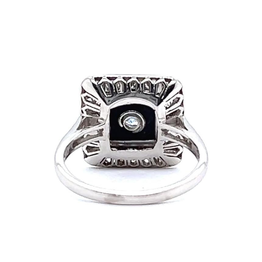 Art Deco Inspired Diamond Onyx Platinum Engagement Ring In Excellent Condition For Sale In Beverly Hills, CA