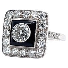 Art Deco Inspired Diamond Onyx Platinum Engagement Ring