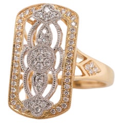 Art Deco–Inspired Diamond Openwork Ring in 18K Yellow and White Gold