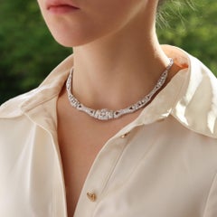 Art Deco Inspired Diamond Panel Necklace Set in Platinum