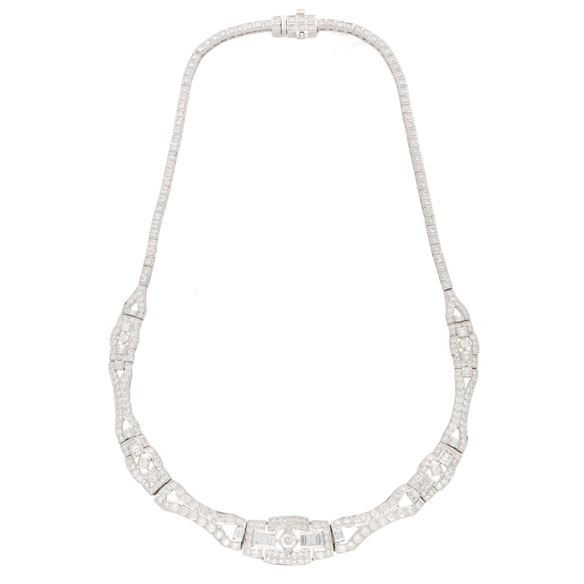 Art Deco Inspired Diamond Panel Necklace Set in Platinum In Excellent Condition In London, GB