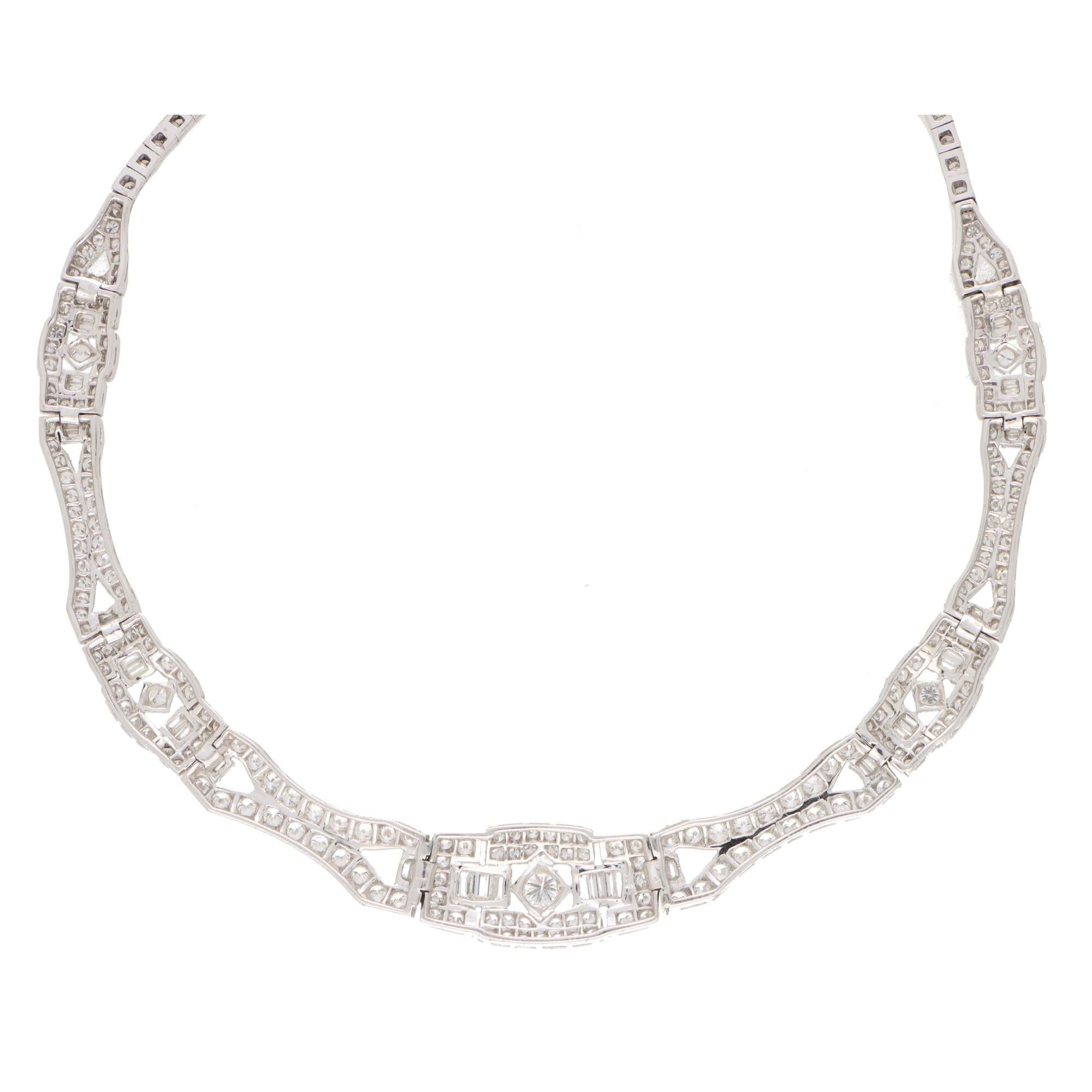 Art Deco Inspired Diamond Panel Necklace Set in Platinum 2