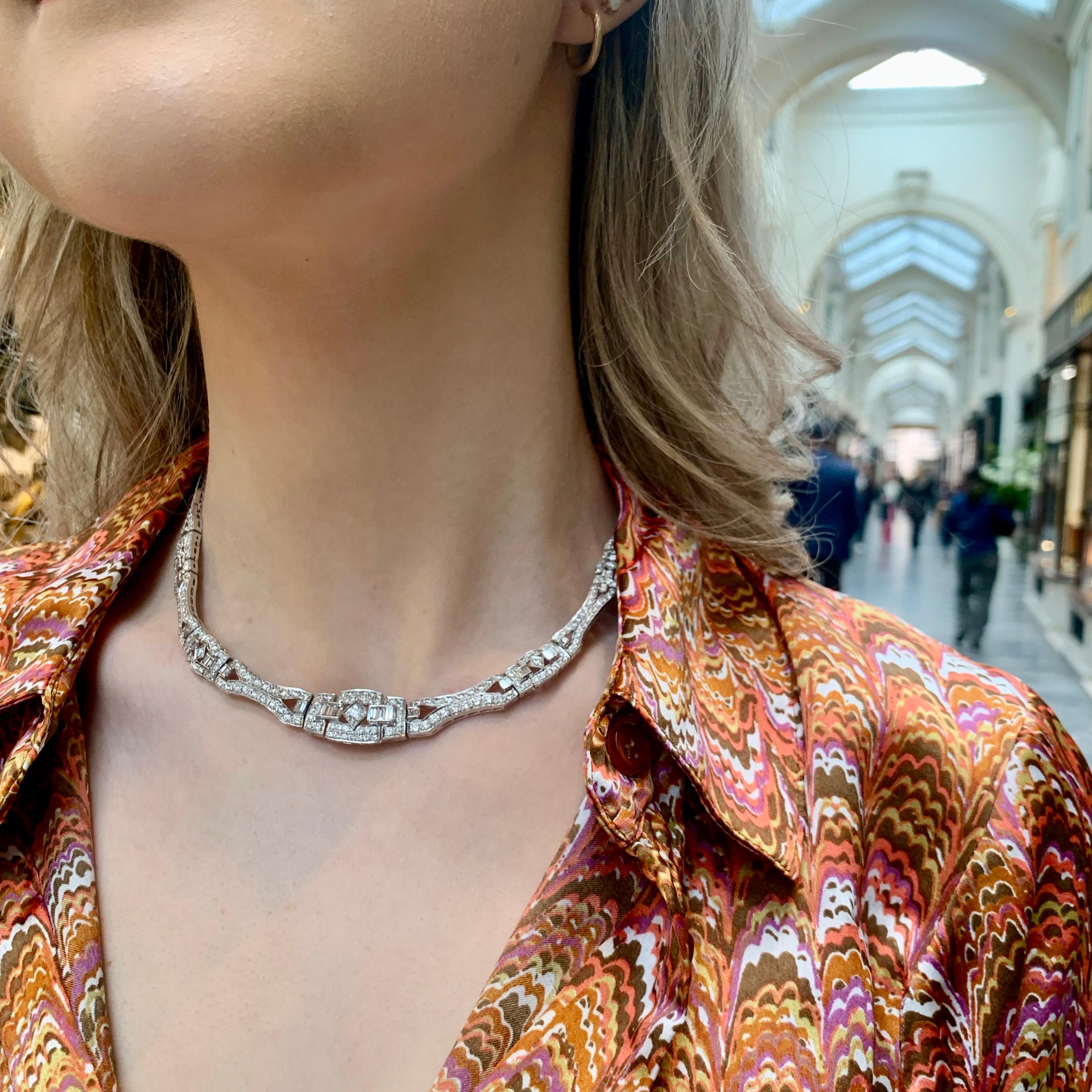 Art Deco Inspired Diamond Panel Necklace Set in Platinum 3