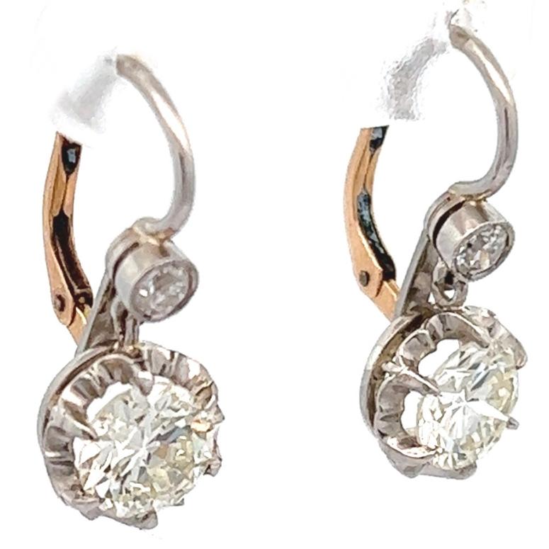 Women's or Men's Art Deco Inspired Diamond Platinum Buttercup Drop Earrings