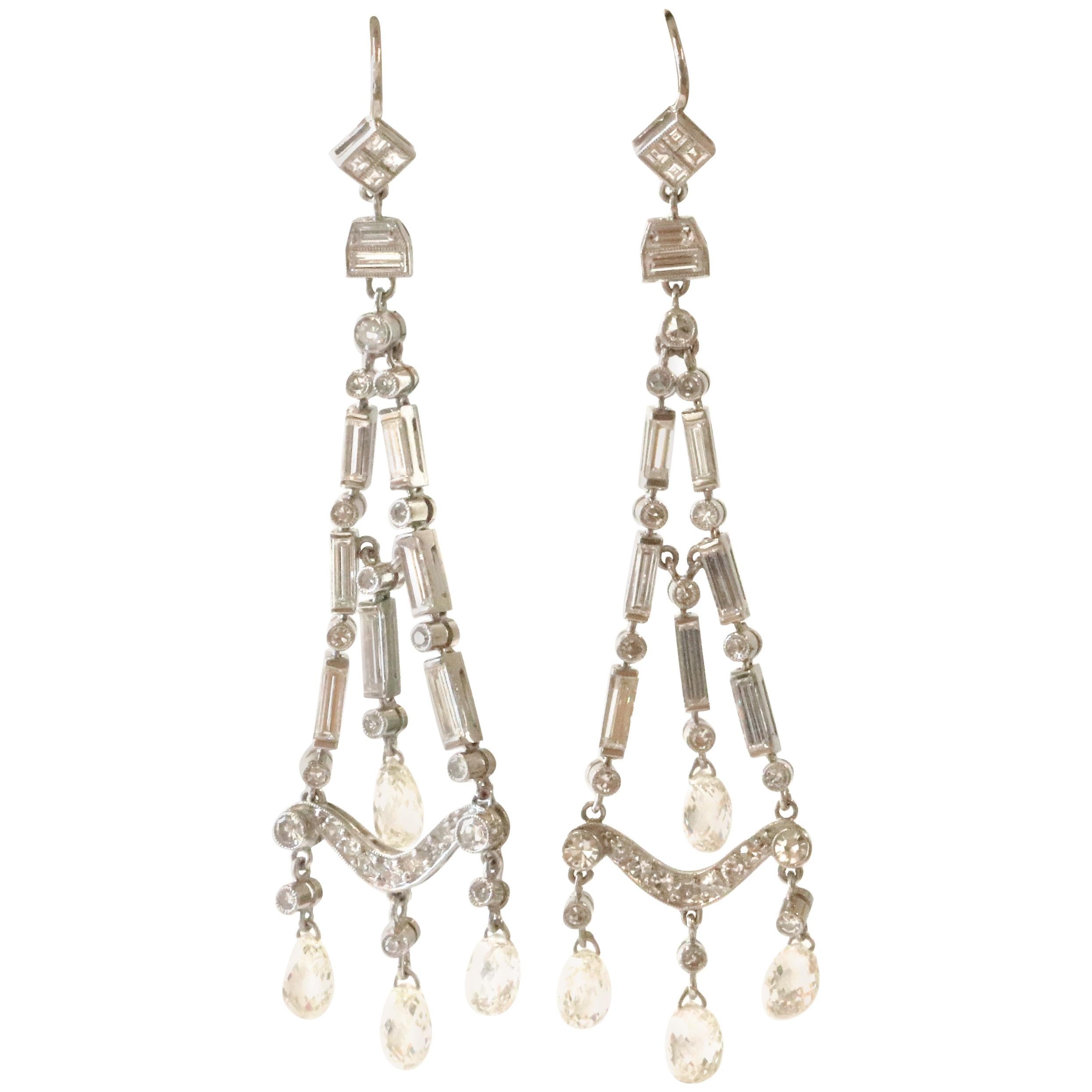 Art Deco Inspired Diamond Platinum Chandelier Earrings