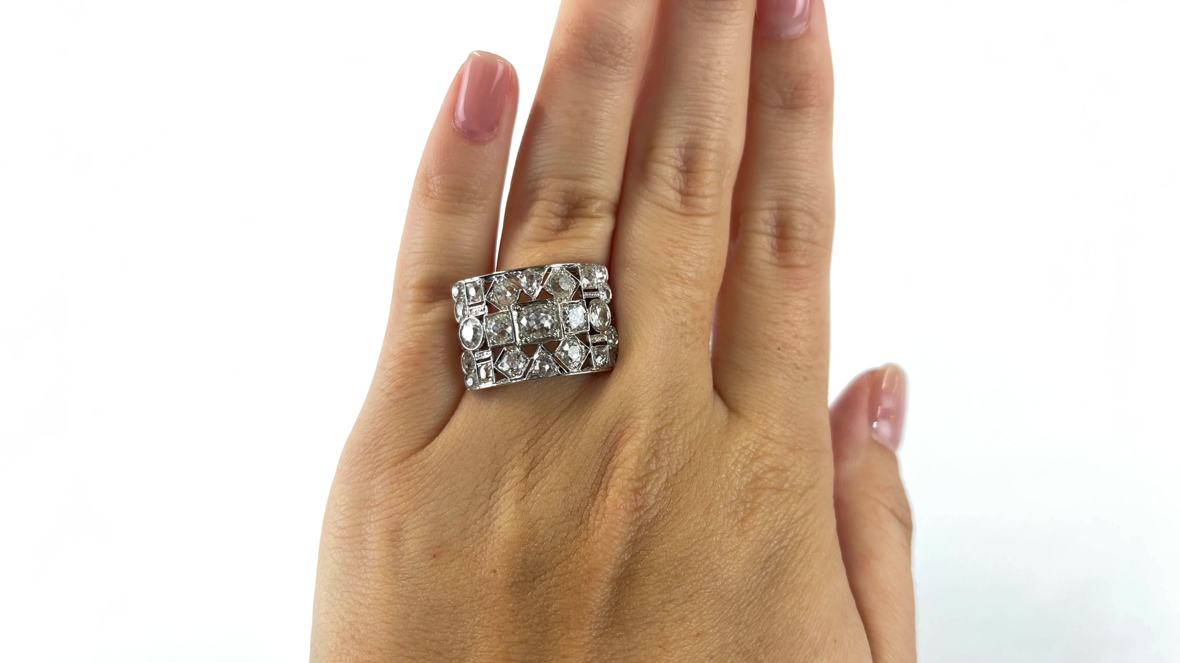 Old Mine Cut Art Deco Inspired Diamond Platinum Checkerboard Ring