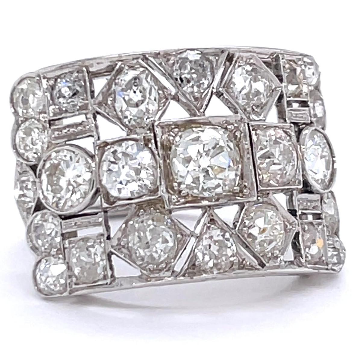 Art Deco Inspired Diamond Platinum Checkerboard Ring In New Condition In Beverly Hills, CA