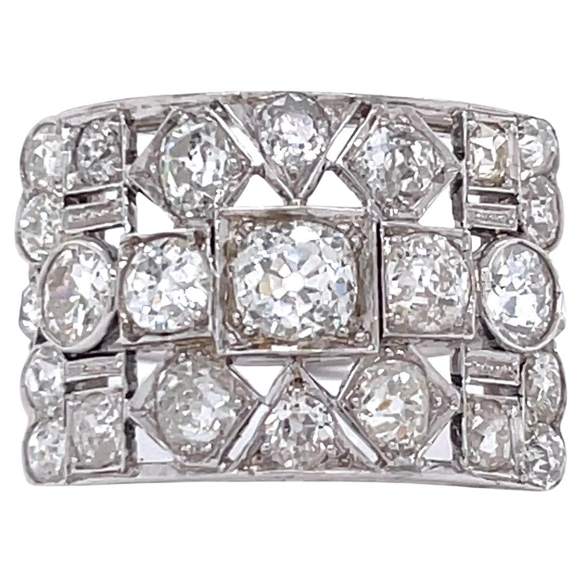 Art Deco Inspired Diamond Platinum Checkerboard Ring