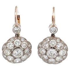 Art Deco Inspired Diamond Platinum Cluster Drop Earrings