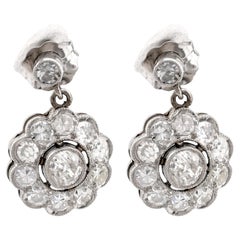 Art Deco Inspired Diamond Platinum Cluster Drop Earrings
