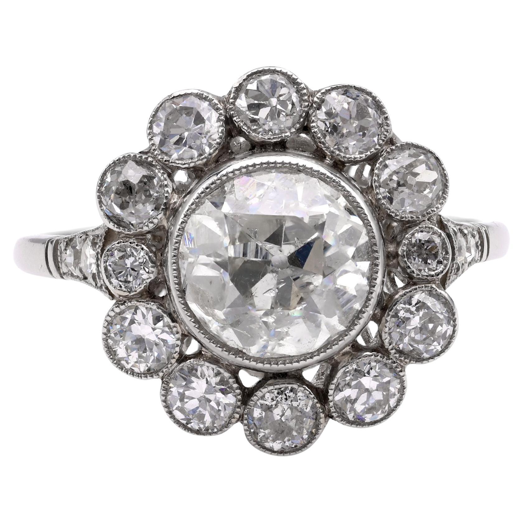 Art Deco Inspired Diamond Platinum Cluster Ring