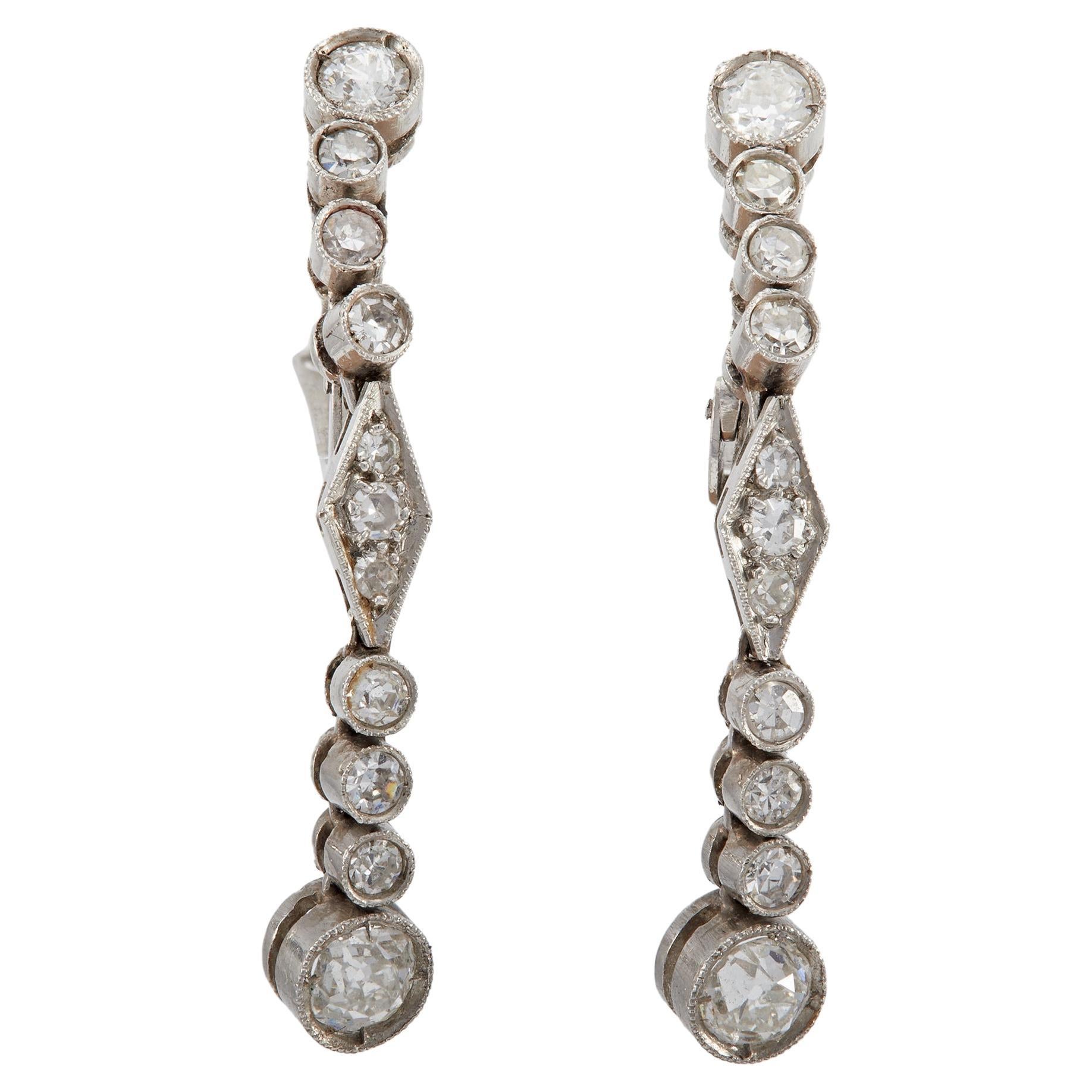 Art Deco Inspired Diamond Platinum Dangle Earrings For Sale