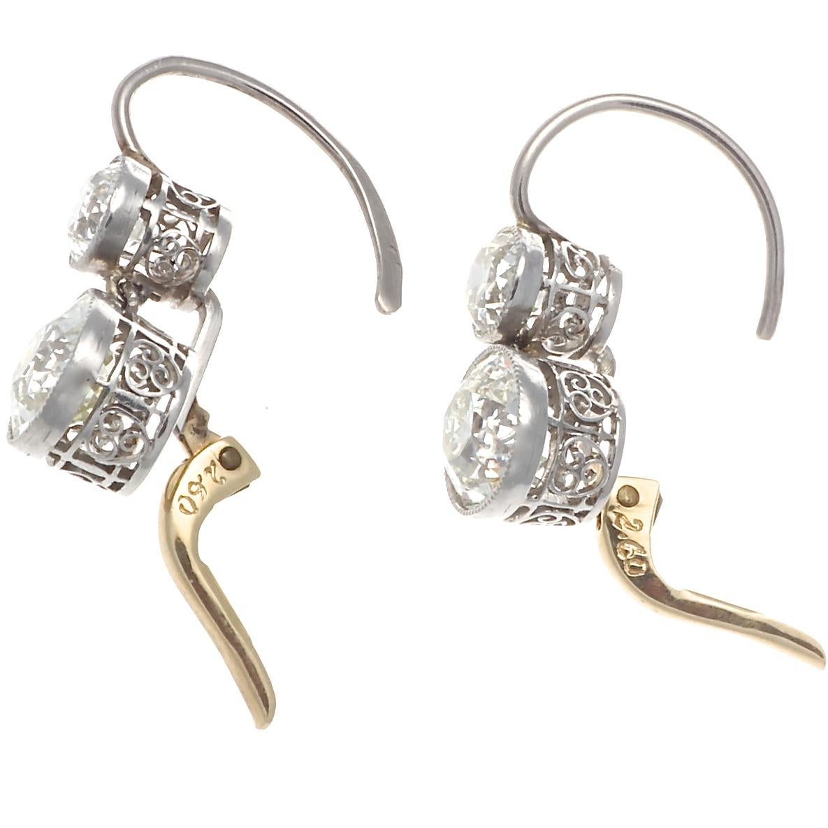 Old European Cut Art Deco Inspired Diamond Platinum Earrings