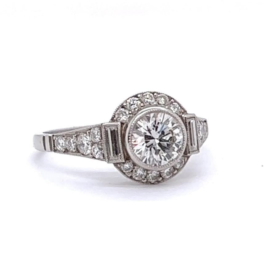 Women's or Men's Art Deco Inspired Diamond Platinum Engagement Ring For Sale