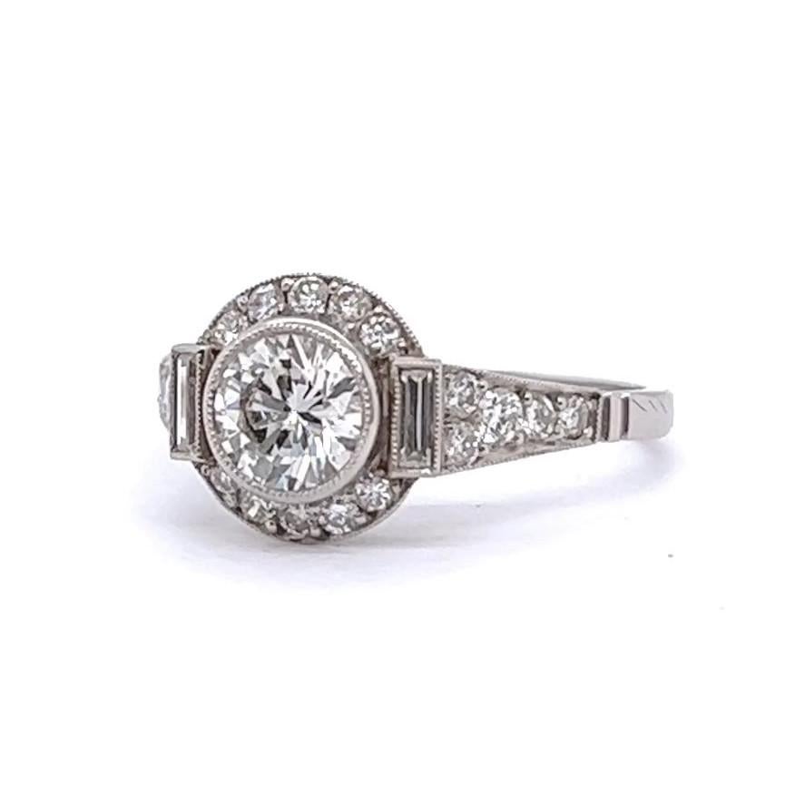 Art Deco Inspired Diamond Platinum Engagement Ring For Sale 1