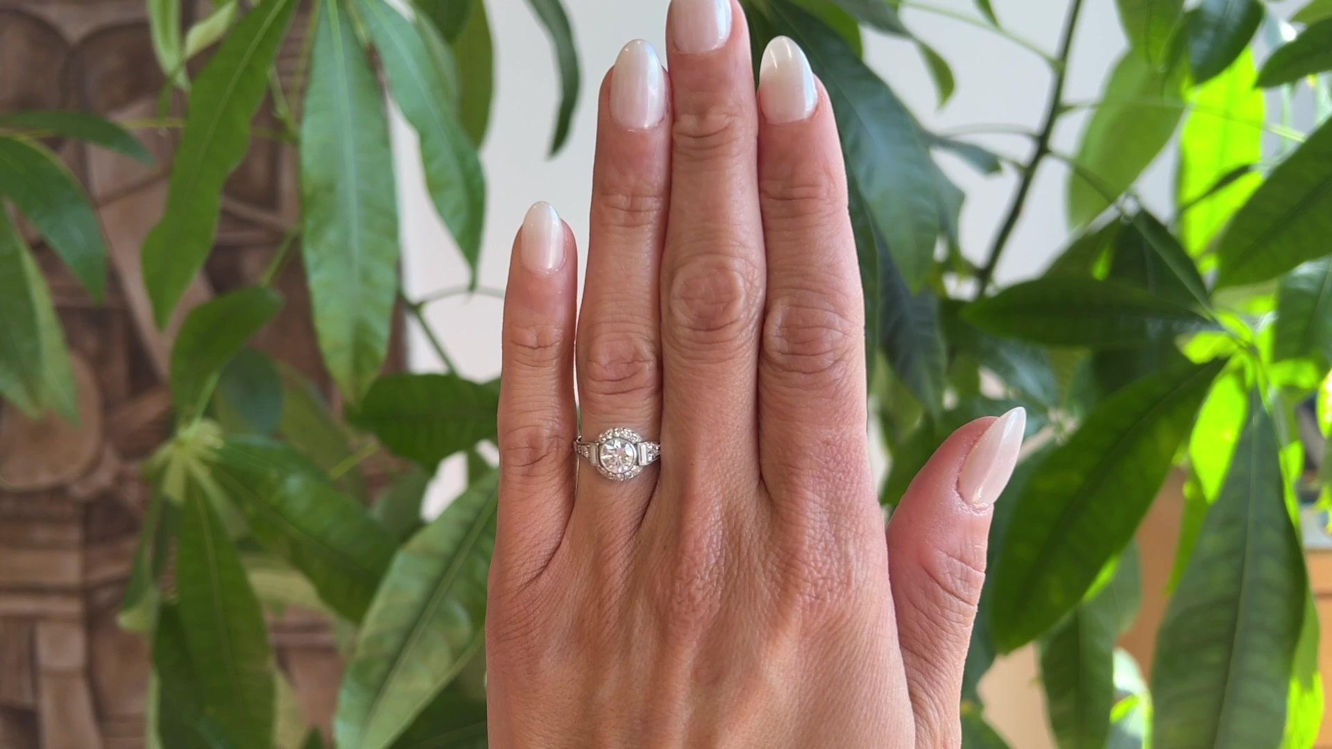 Round Cut Art Deco Inspired Diamond Platinum Engagement Ring For Sale