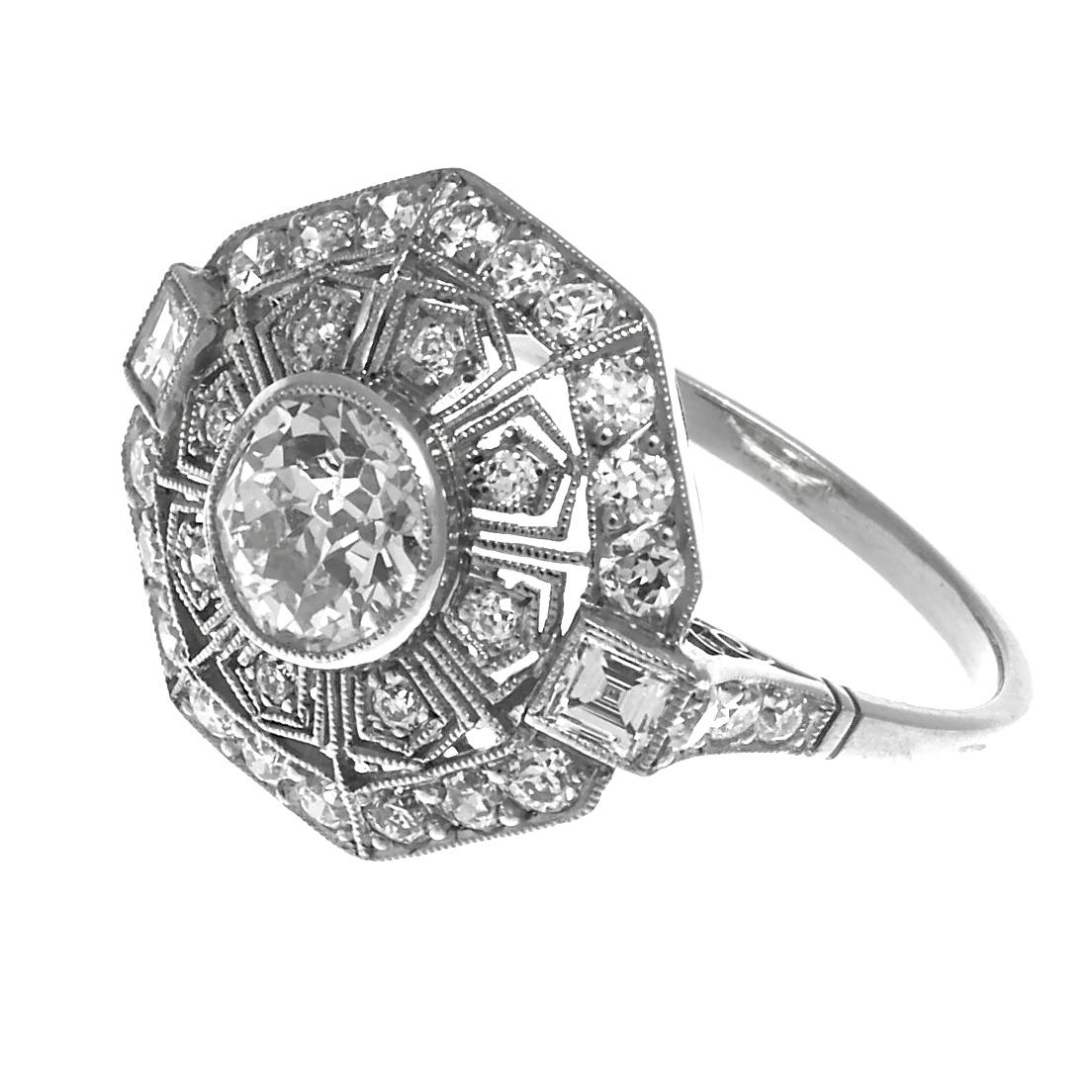 Old European Cut Art Deco Inspired Diamond Platinum Engagement Ring