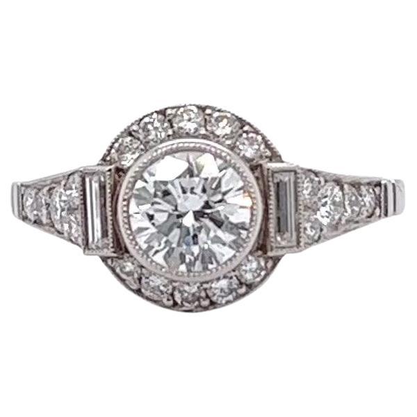Art Deco Inspired Diamond Platinum Engagement Ring For Sale
