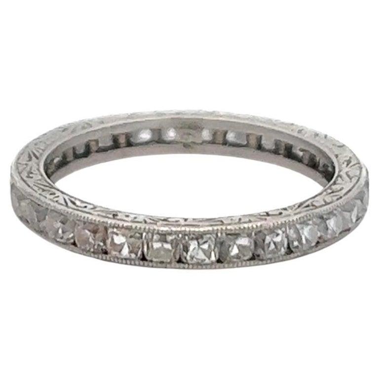 Women's or Men's Art Deco Inspired Diamond Platinum Eternity Band For Sale