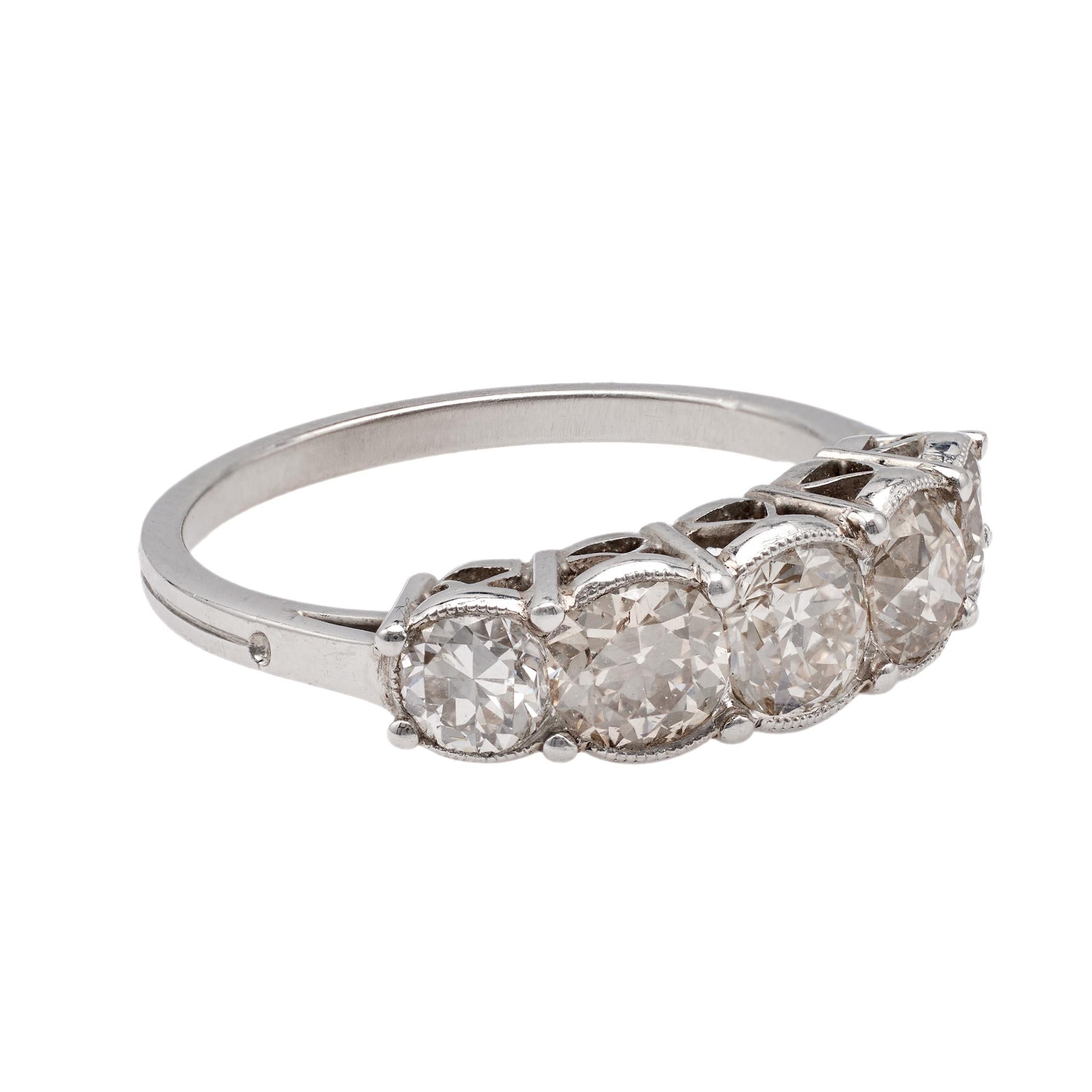 Women's or Men's Art Deco Inspired Diamond Platinum Five Stone Ring