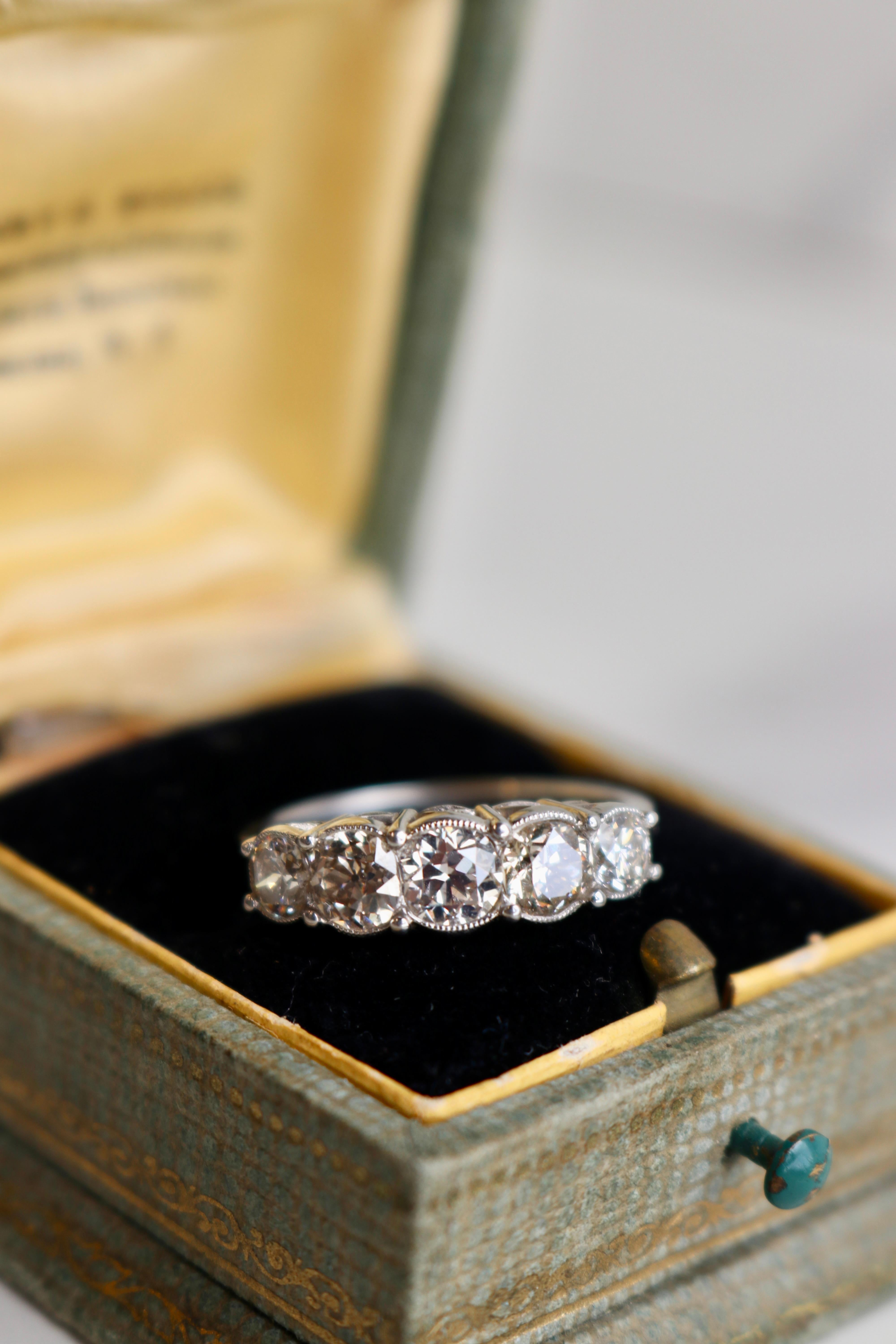 Art Deco Inspired Diamond Platinum Five Stone Ring 1