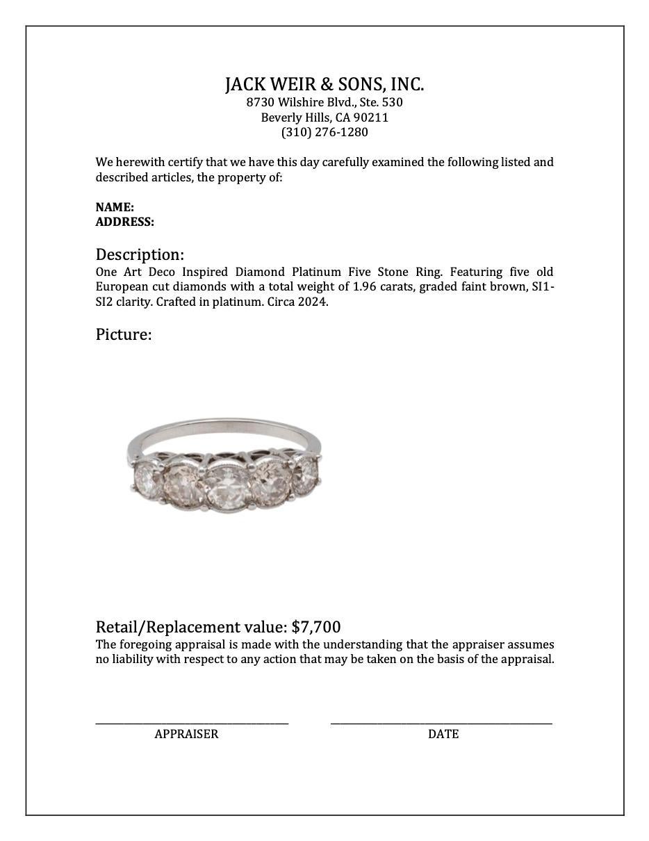 Art Deco Inspired Diamond Platinum Five Stone Ring 2
