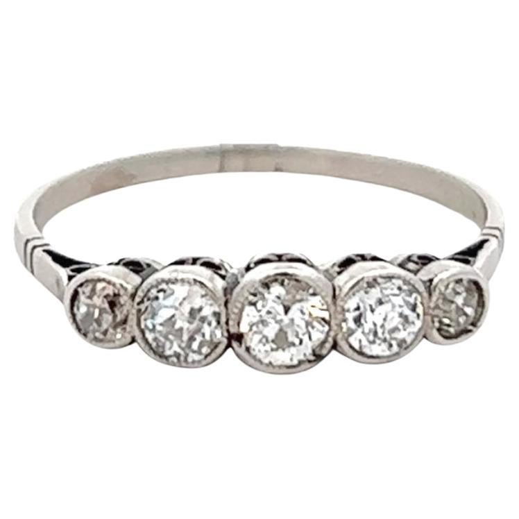 Art Deco Inspired Diamond Platinum Five Stone Ring