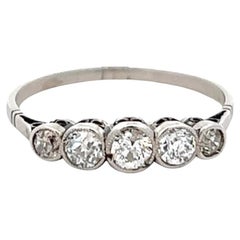 Art Deco Inspired Diamond Platinum Five Stone Ring